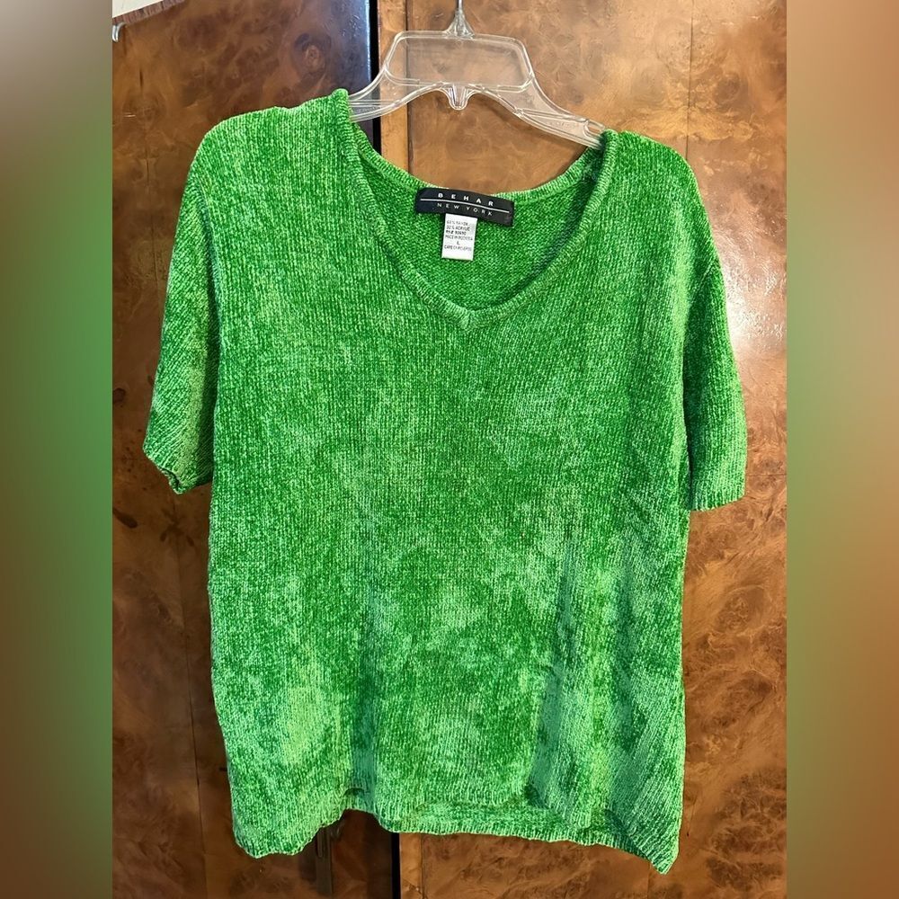 Green V-Neck Women's Top